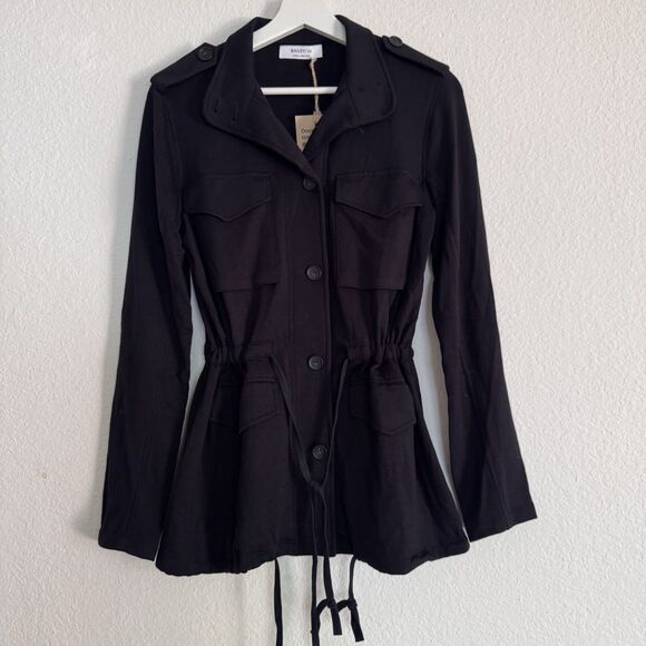 Bailey 44 Women Black Cinch Fitted Fleece Jacket Stretch Sz XS Minimalist - Picture 1 of 6
